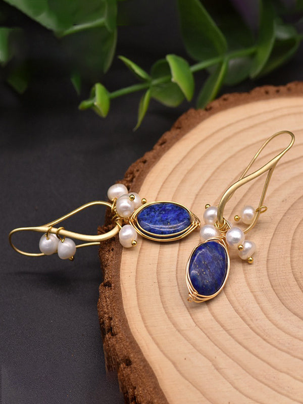 Boucles d'oreilles perles Boucles d'oreilles baroques haut de gamme en Lapis Lazuli