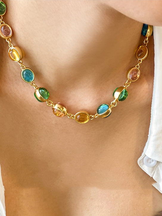 Vintage barevný bonbónový náhrdelník ze skleněné klíční kosti