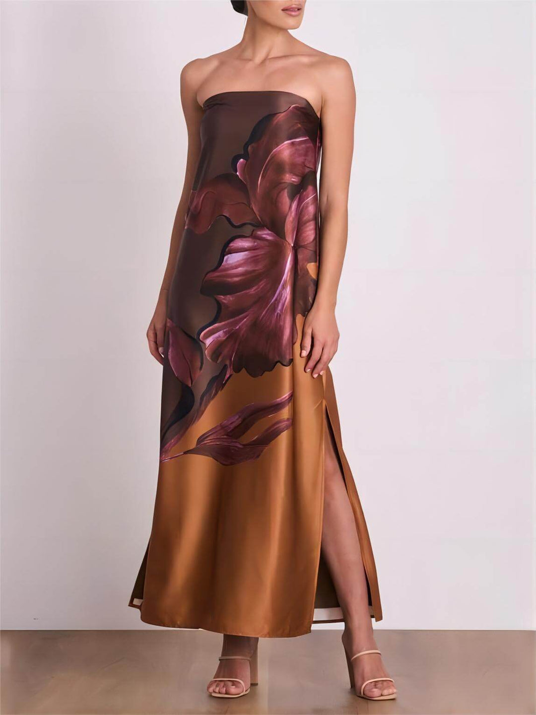 Stijlvolle contrasterende off-shoulder maxi-jurk met bloemenprint