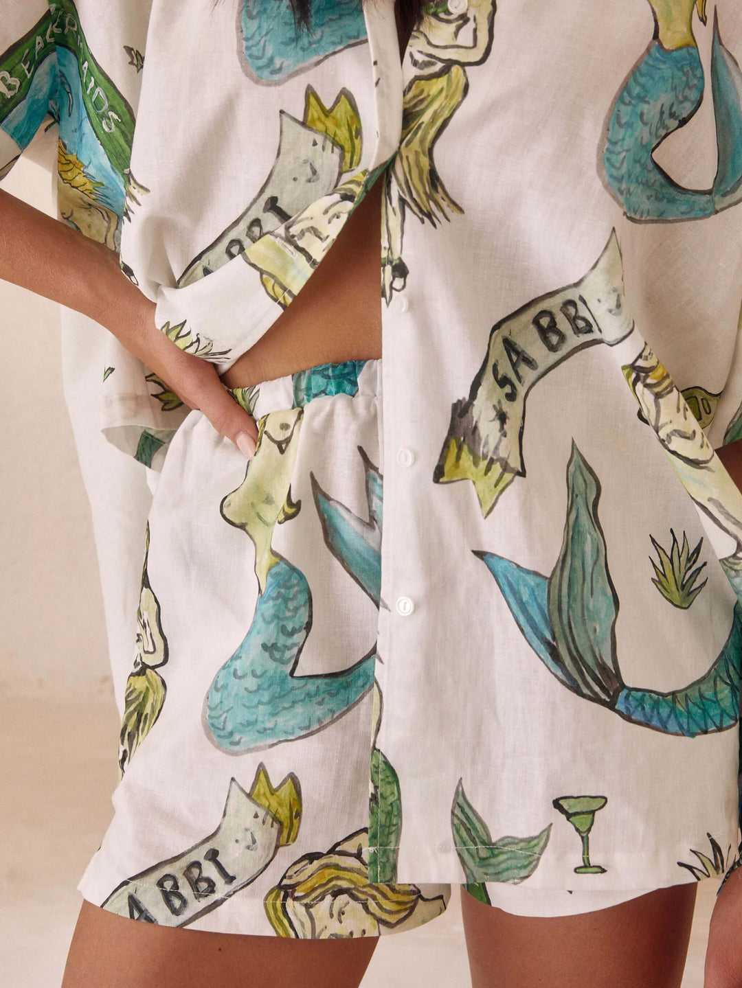 Holiday Mermaid Print løse shorts todelt sett