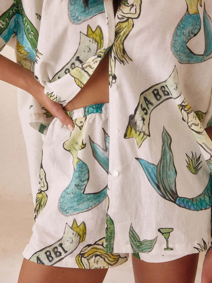 Zweiteiliges Set mit lockeren Shorts im Urlaubs-Meerjungfrauen-Print