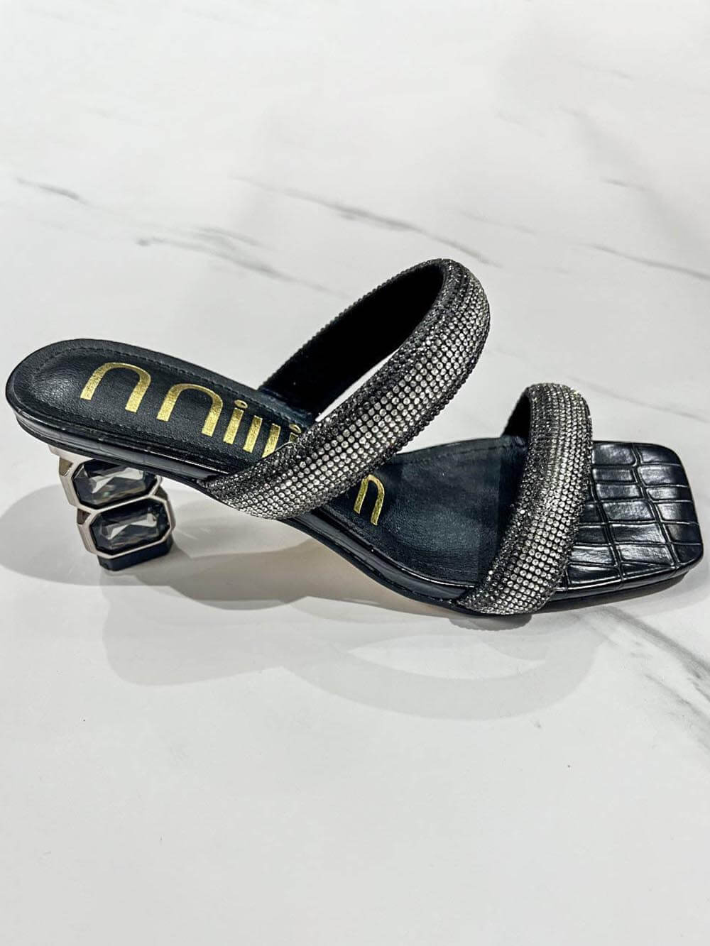 Módní kamínkové sandály na vysokém podpatku