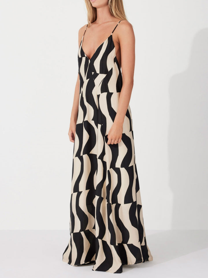 Scooped Back Relaxéiert Fit Style Maxi Kleed