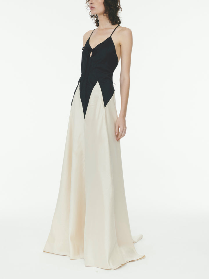 Fashion Contrasting Stitching Slim Suspender Maxi Dress