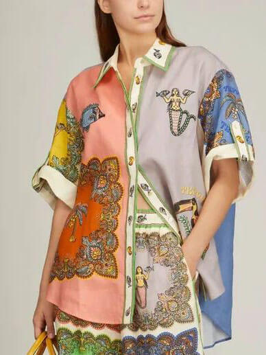 Paisley Satin Floral Button-Down Shirt
