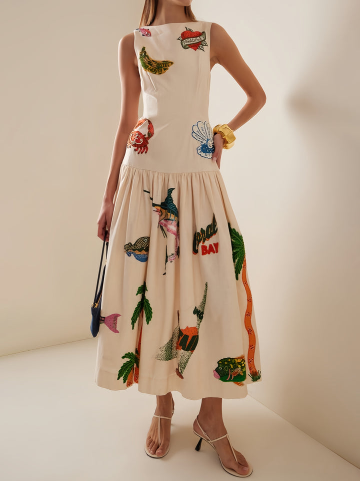 Unique Print Ocean Fashion Midi Dress