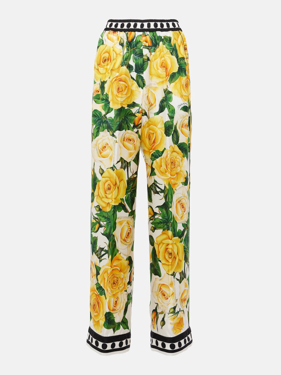 Nádherné volné dlouhé široké kalhoty s potiskem růží