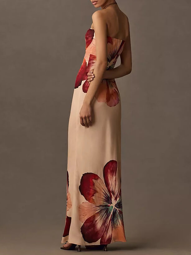 Modna, seksowna sukienka midi z nadrukiem, z dekoltem w kształcie tuby
