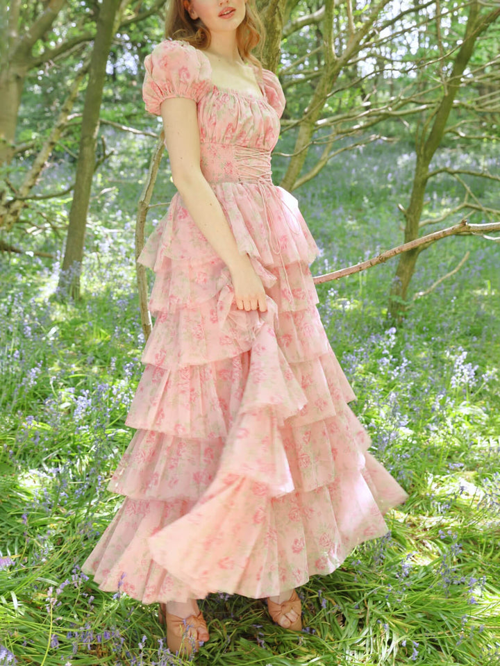 Pastoral Style Sweet Cake Group Floral Maxi Dress