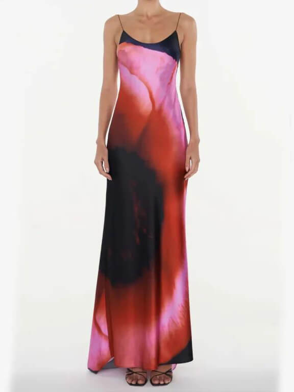 Abstract Floral Halter Maxi Dress