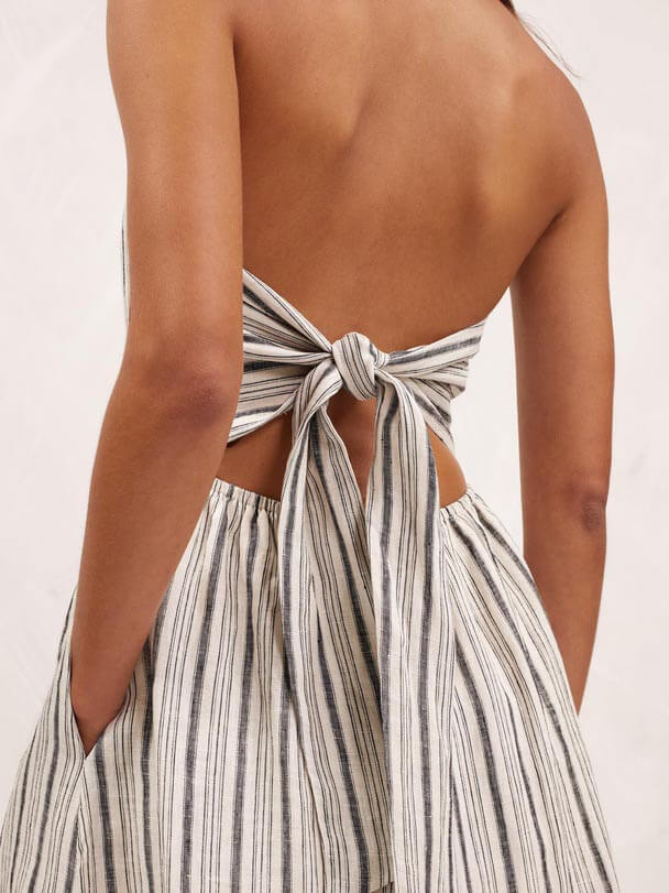 Strapless Backless Striped Maxi Dress