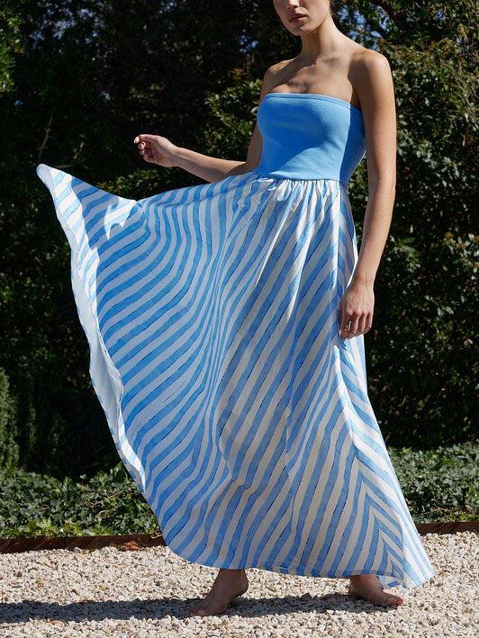 Bandeau Striped Print Maxi Dress