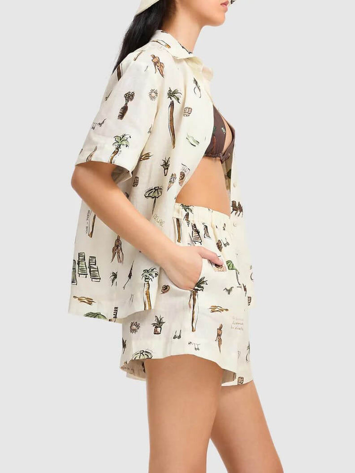 Printed casual loose shorts two-piece set