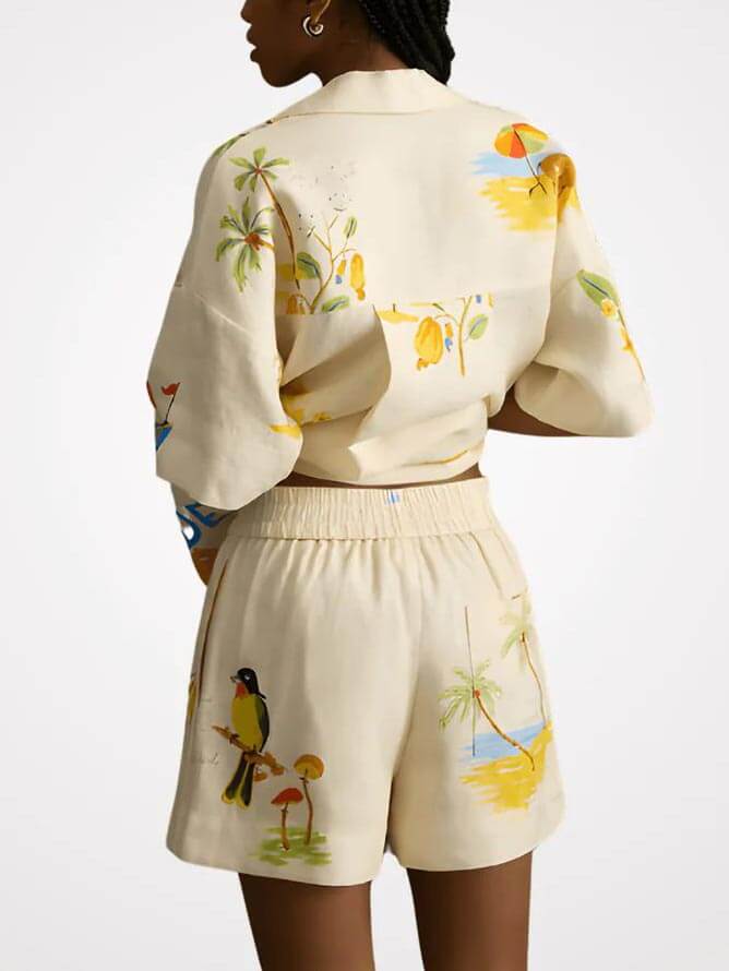 Jedinečná dvoudílná sada volných šortek Holiday Folk s květinovým potiskem