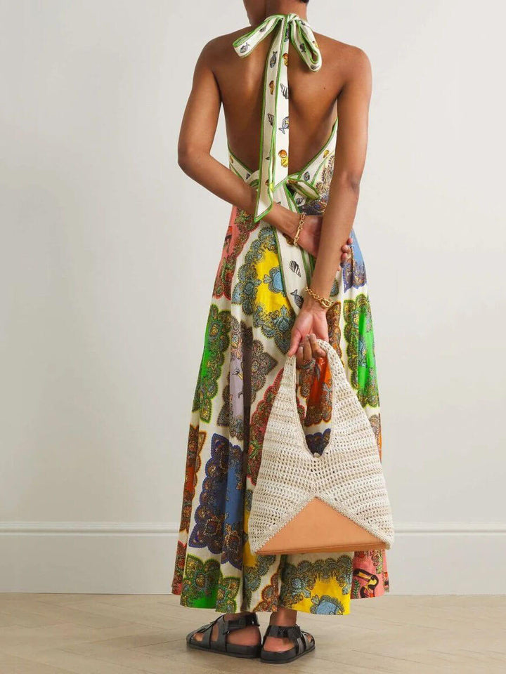 Paisley Satin Floral Midi-kjole