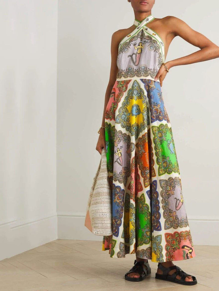 Paisley Satin Floral Midi Dress