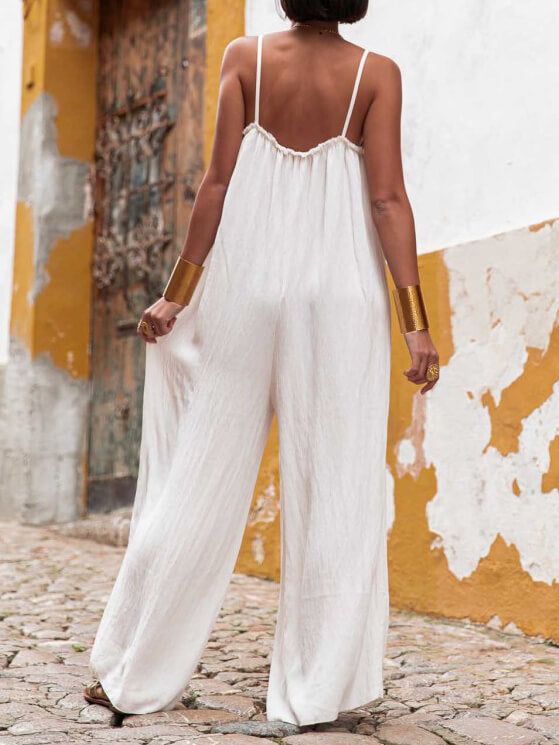 Vacation Casual Suspender Loose Wide Leg Jumpsuit
