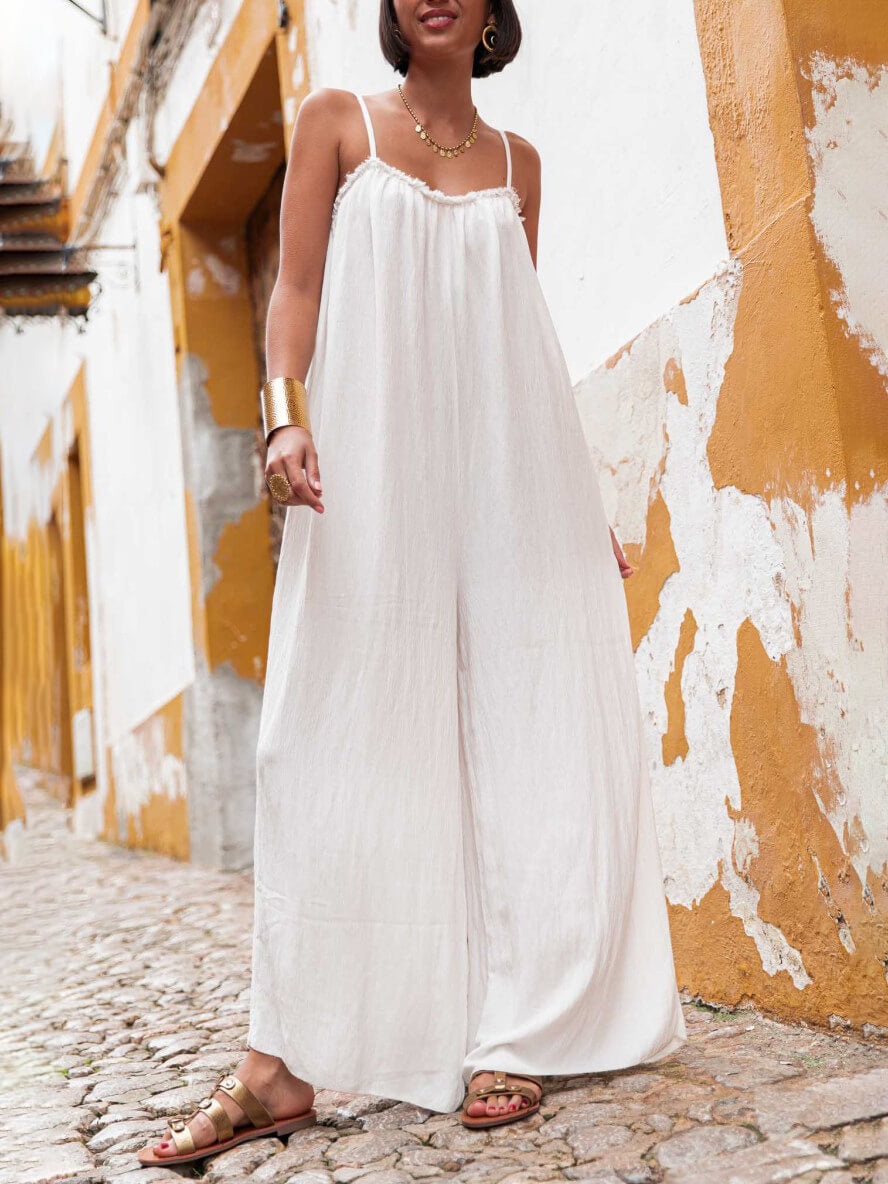 Vacation Casual Suspender Loose Wide Leg Jumpsuit
