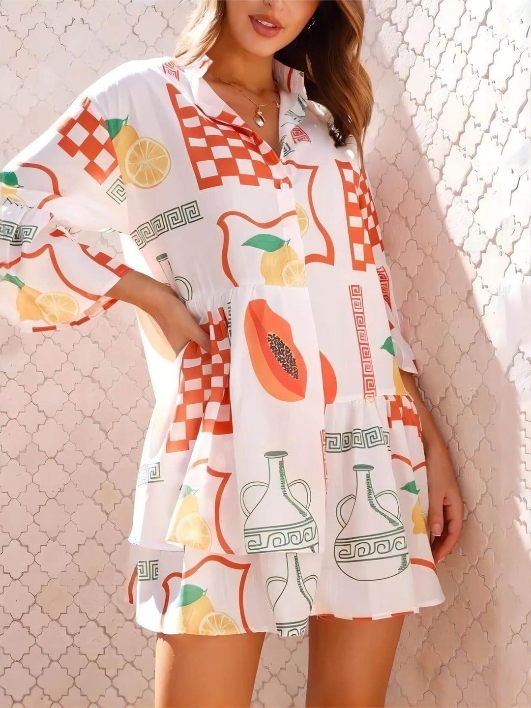 Ethnic Style Φαρδύ πουκάμισο Κοντό Φόρεμα