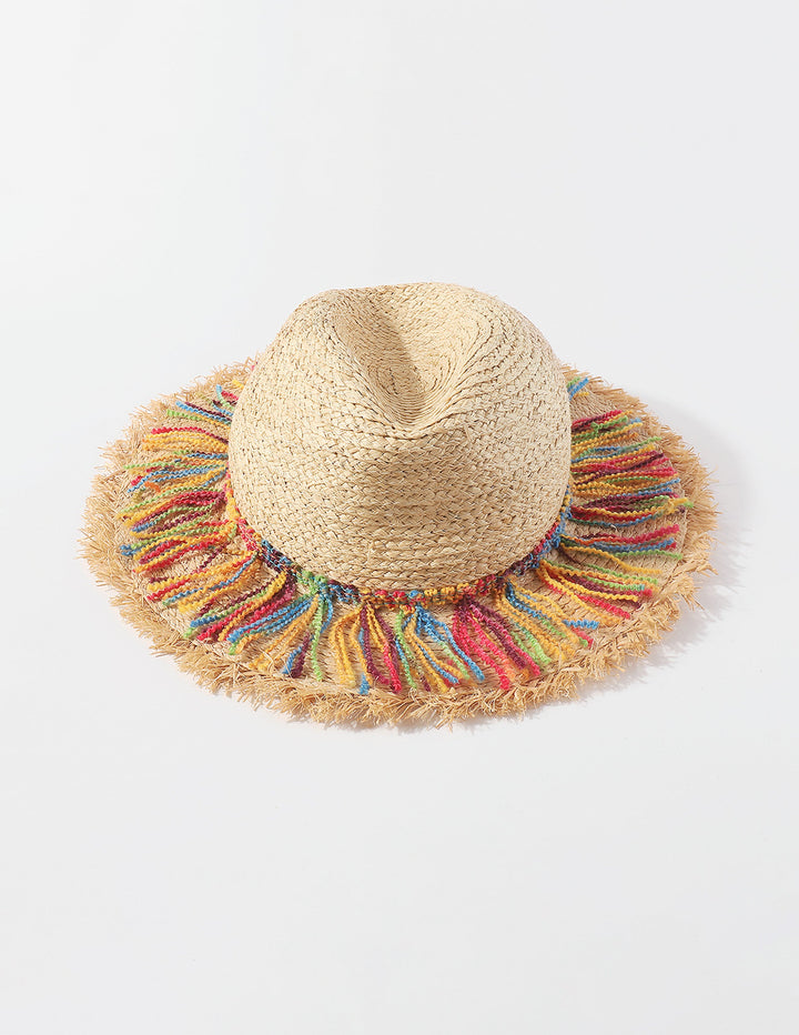 Πολύχρωμο ψάθινο καπέλο με φούντα από βαμβακερό σχοινί