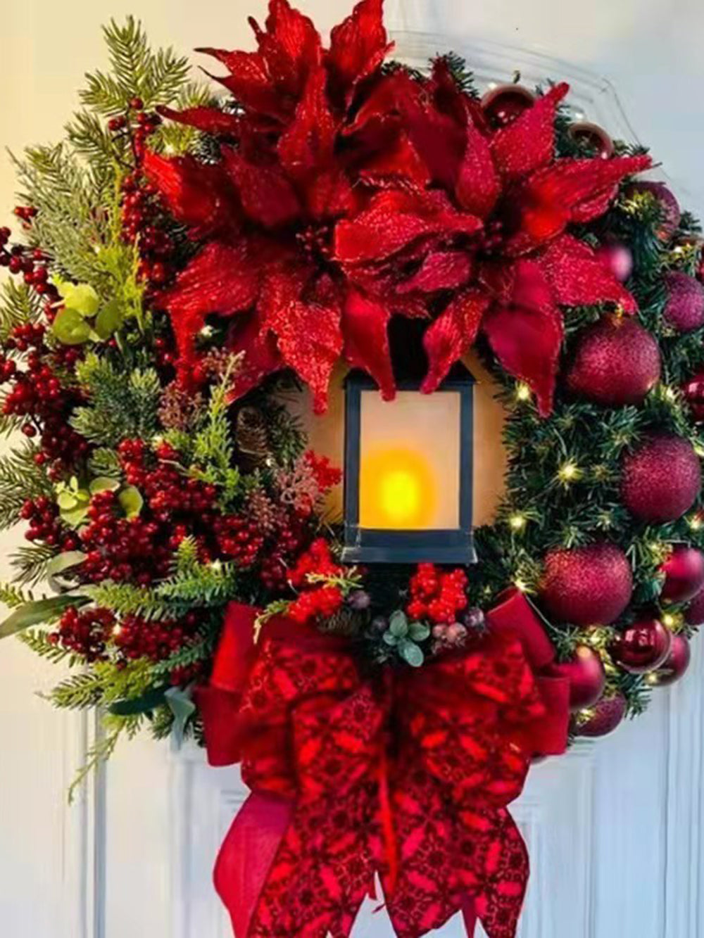 Χριστουγεννιάτικο στεφάνι λάμπα λαδιού Διακόσμηση μπροστινής πόρτας σπιτιού
