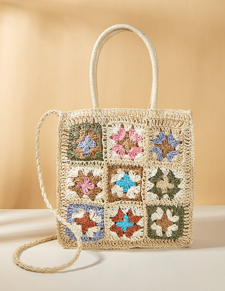Χρωματιστή Ψάθινη υφασμένη τσάντα λουλουδιών
