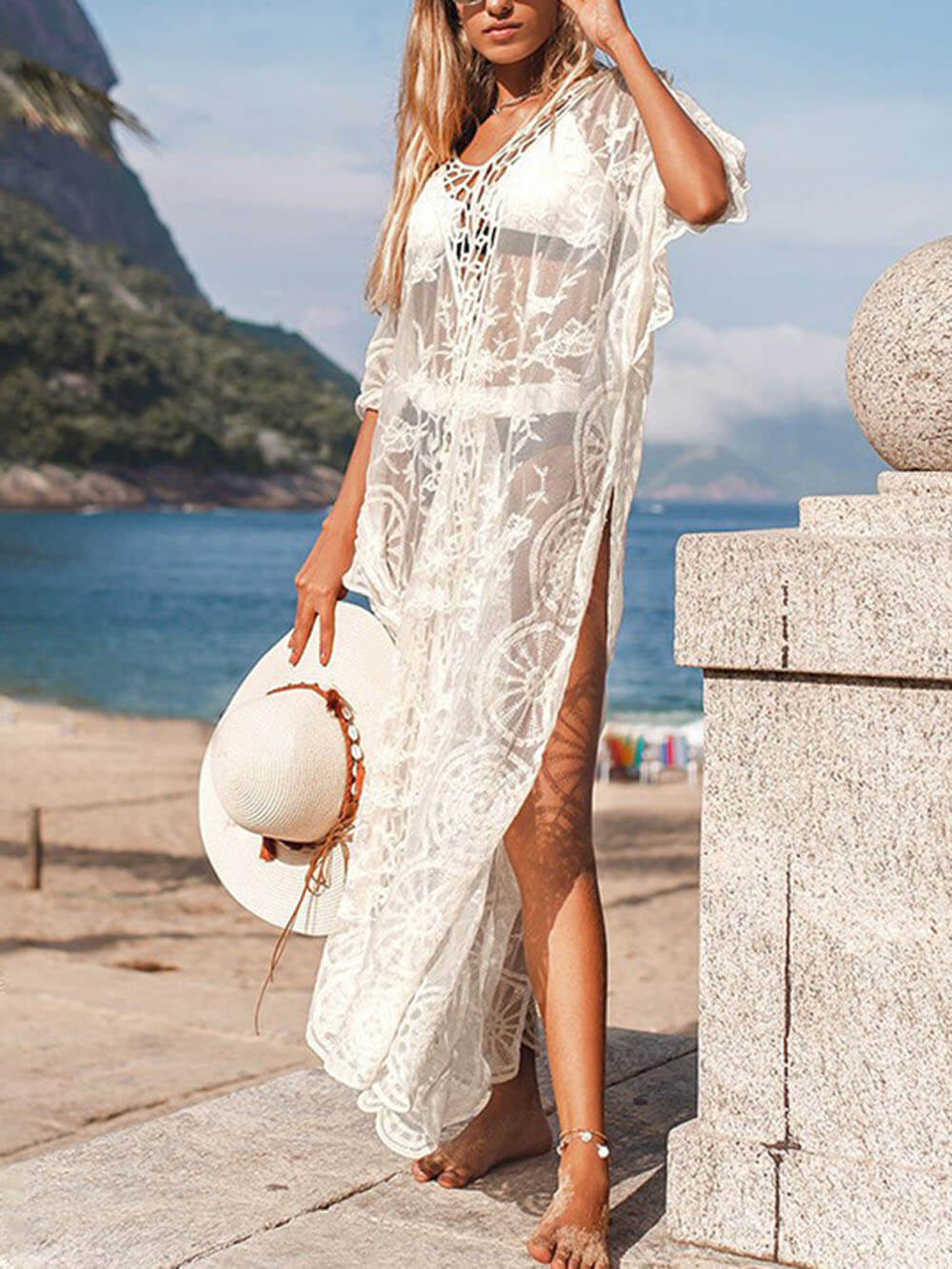 Beach Crochet Hollow Lace Sun Protection Maxi Dress