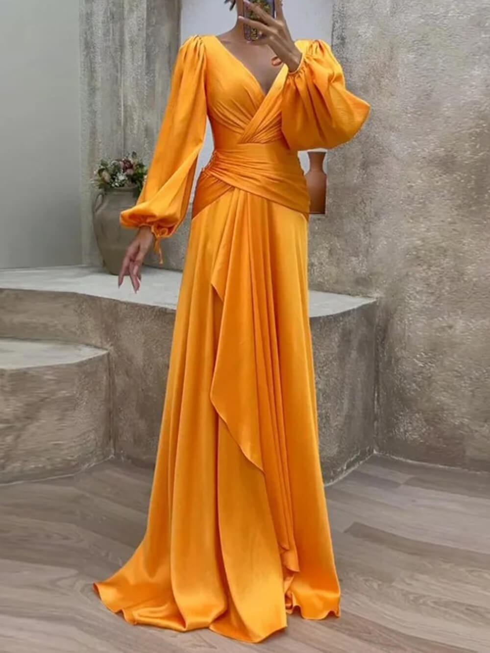 Crossover Cinched Waist Pleated Maxi Dress