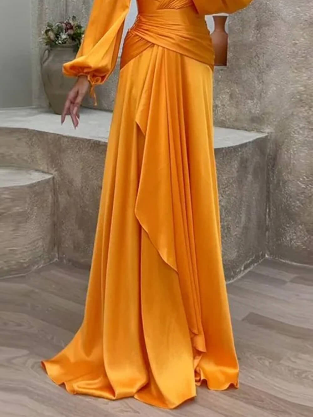 Crossover Cinched Waist Pleated Maxi Dress