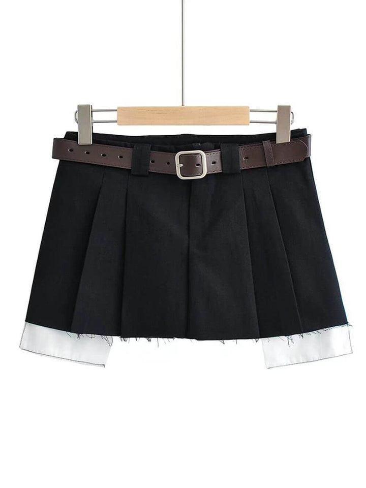 Raw Edge Pleated A-Line Skirt