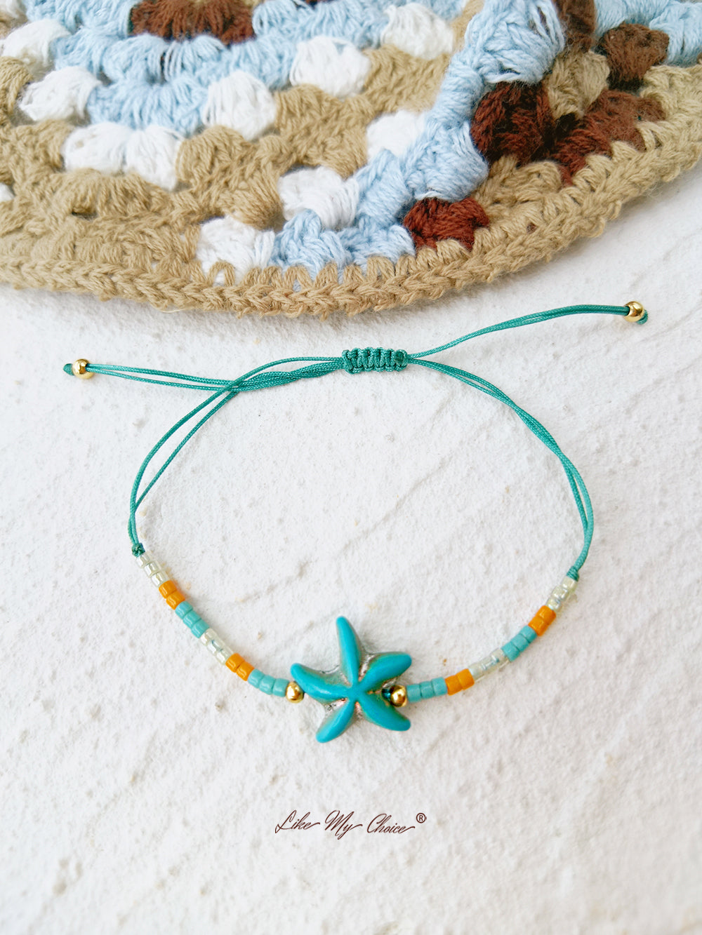 Bracelet Perlé Cordon Réglable StarfishTurquoise