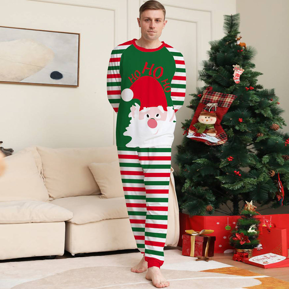 Set de pijamale de Crăciun pentru familie, cu dungi verzi și roșii