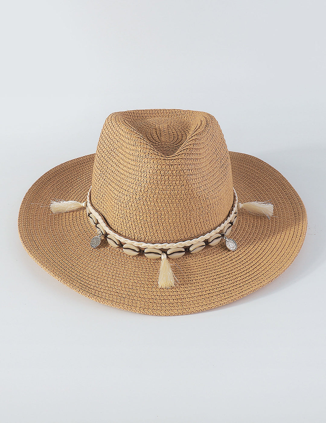 Straw Hat With Shell Tassels