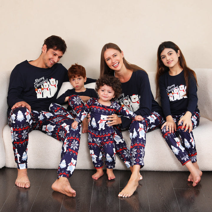 Chrëschtdag Famill passende Pyjamas Set Navy Polar Bear Pyjamas