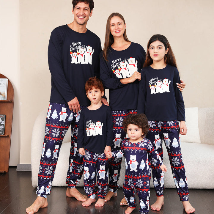 Conjunto de pijamas combinando para a família de Natal Pijama Urso Polar Azul Marinho
