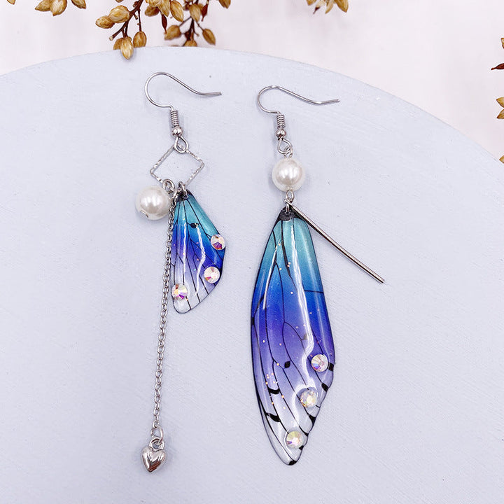 Boucles d'oreilles à pampilles en forme d'aile de papillon, feuille d'or bleue, aile de cigale