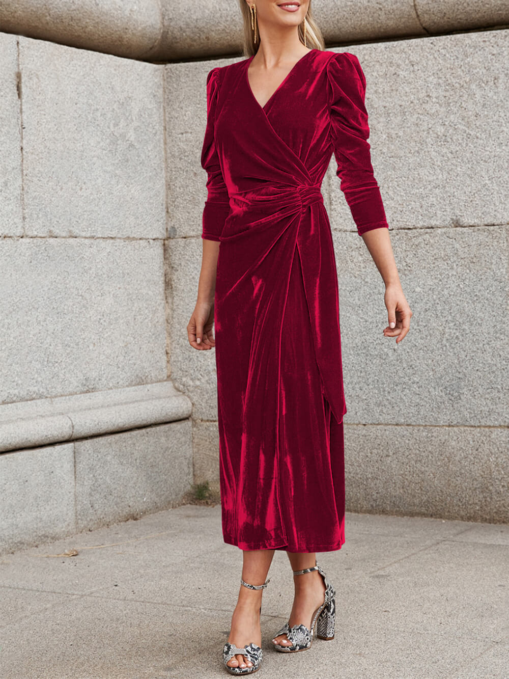 French Elegance Velvet Midi Dress