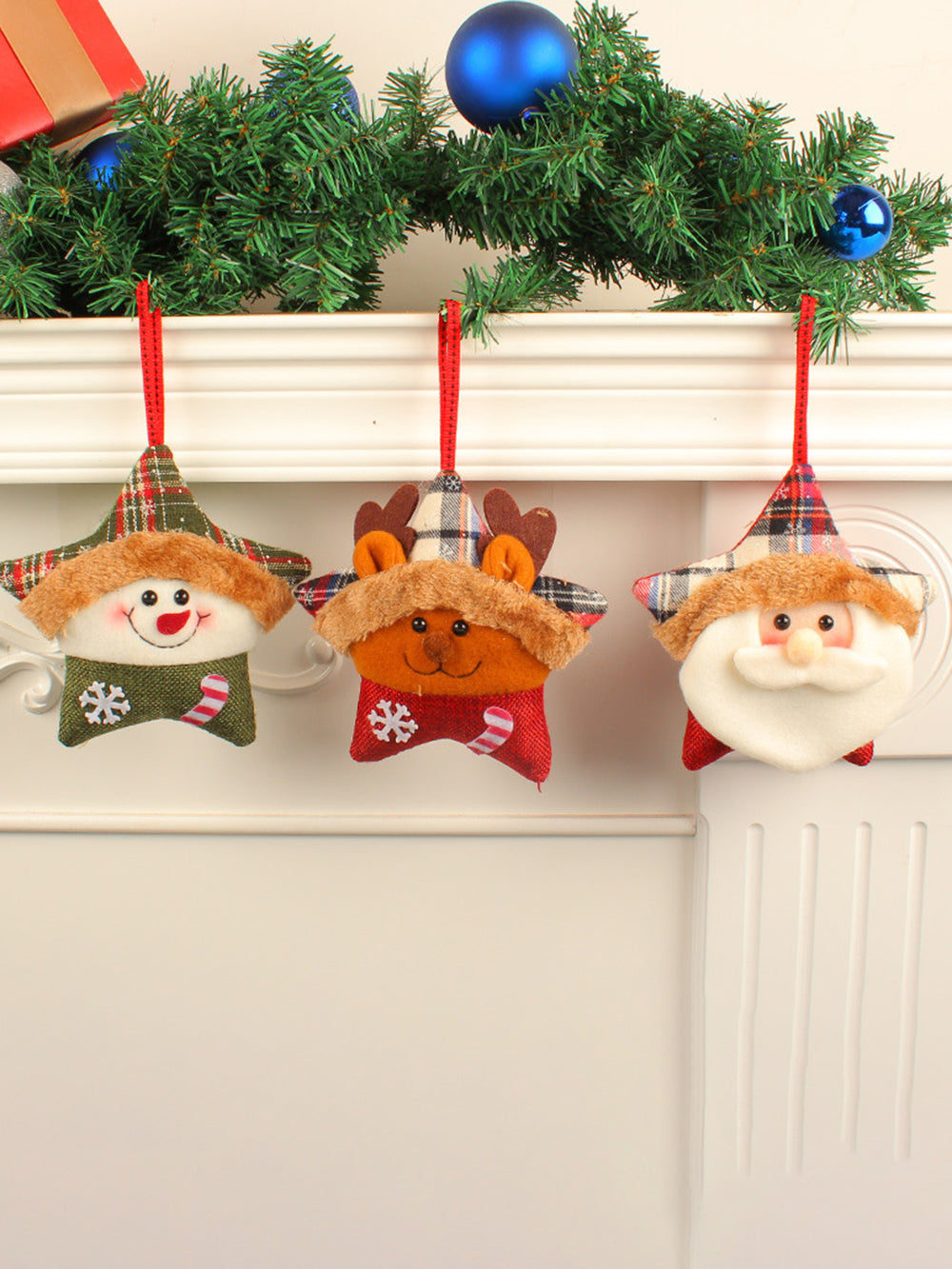 Santa Claus and Reindeer Christmas Tree Ornament with Star Plush Doll