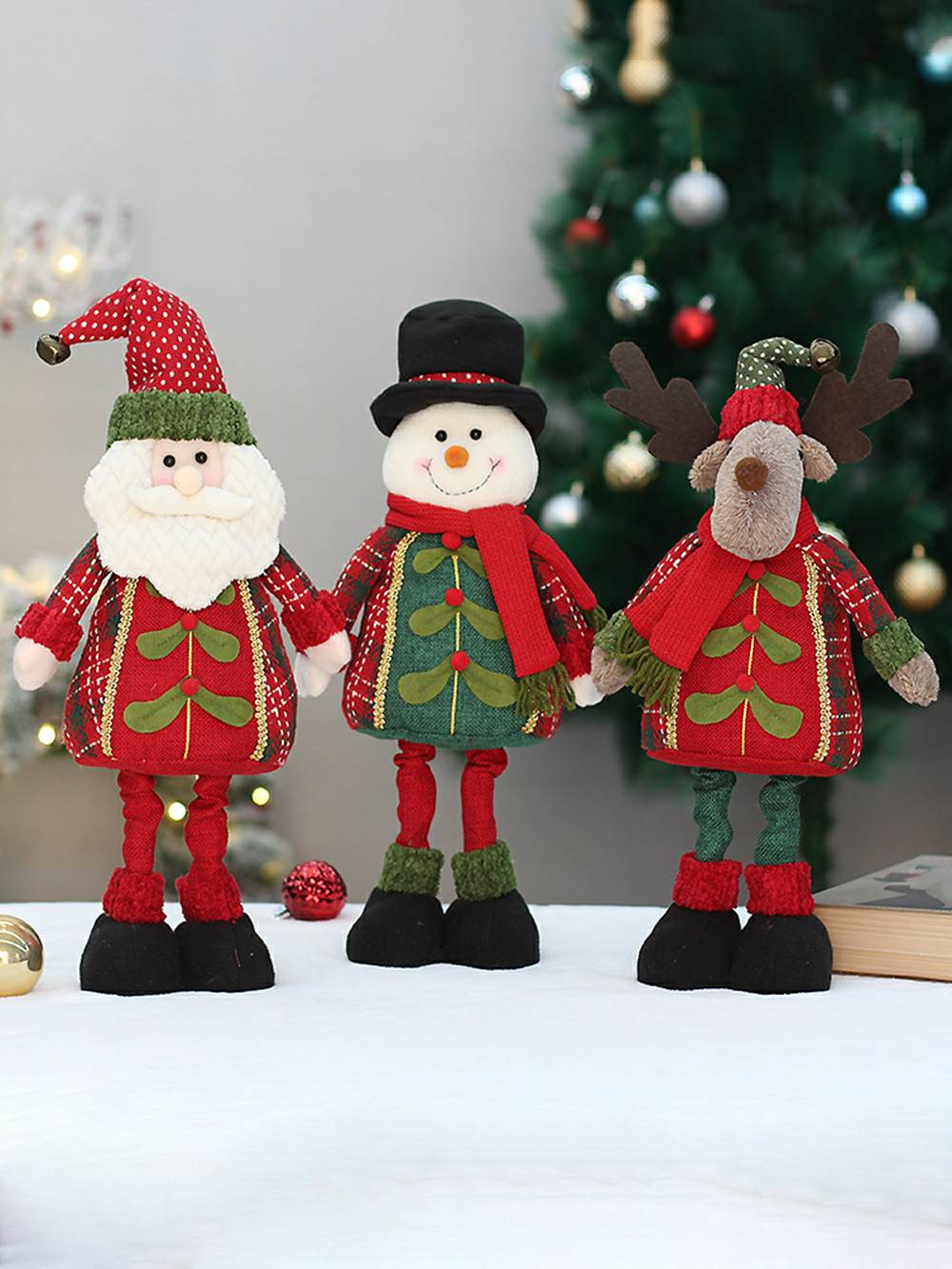 圣诞布艺可伸缩老人雪人麋鹿娃娃装饰