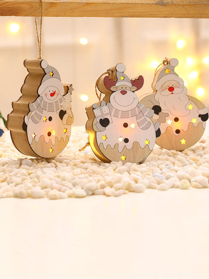 Ornamenti pendenti luminosi in legno di Natale
