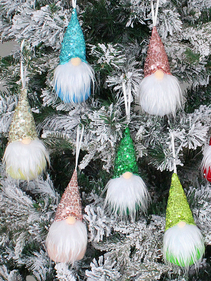 7-teiliges glitzerndes No-Face-Zwergpuppen-Ornament-Set für den Weihnachtsbaum