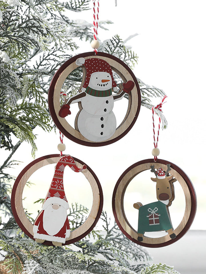 Moș Crăciun Om de zăpadă Ornament din lemn colorat