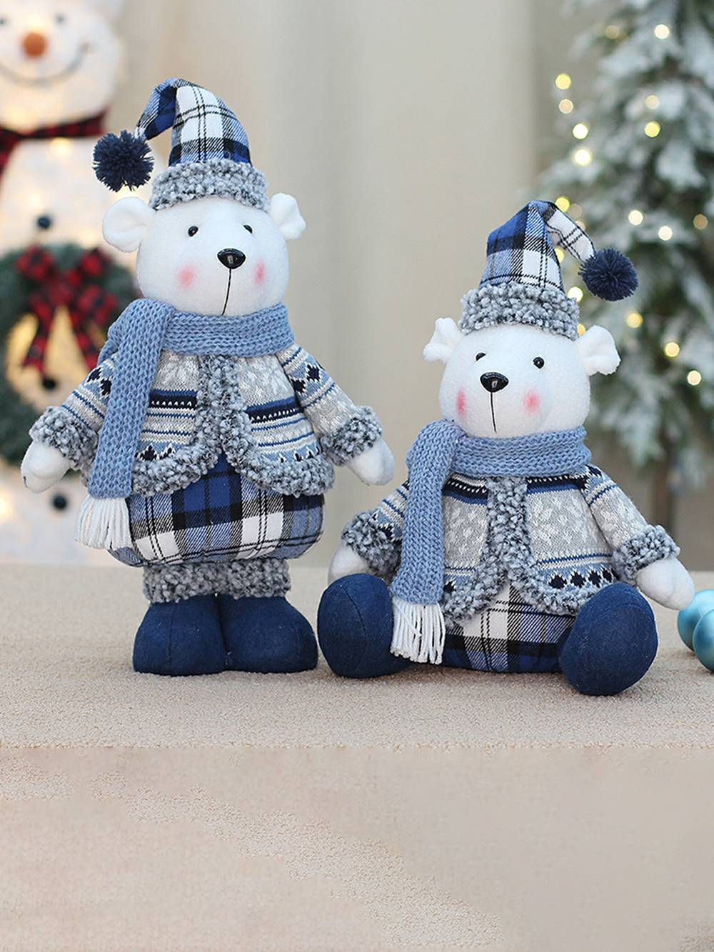 Decoração de boneca de urso azul marinho em tecido de Natal