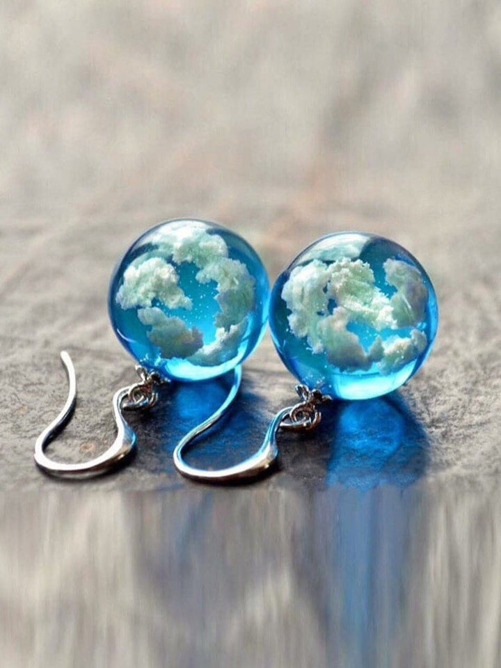 Blue Sky Sphere Dangle Earrings Terrarium Clear Cloudy Sky Designer Earrings