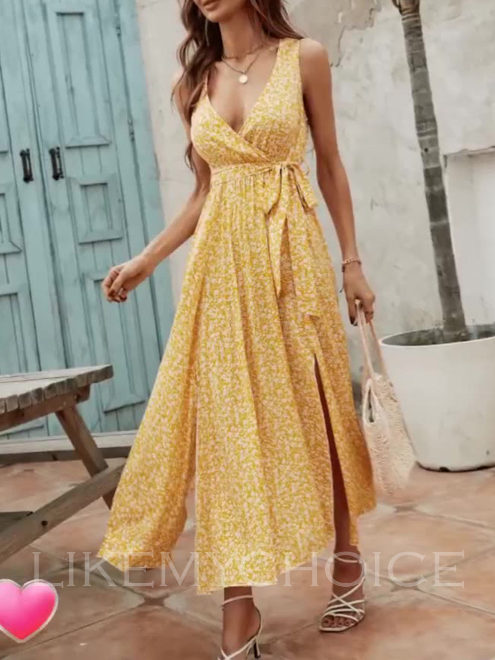 Casual Summer V-Neck Sleeveless Knotted Decorative Dress
