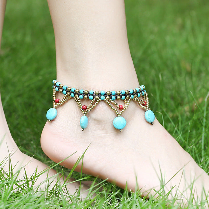Bohemian Turquoise Disc Anklet Beach Beaded
