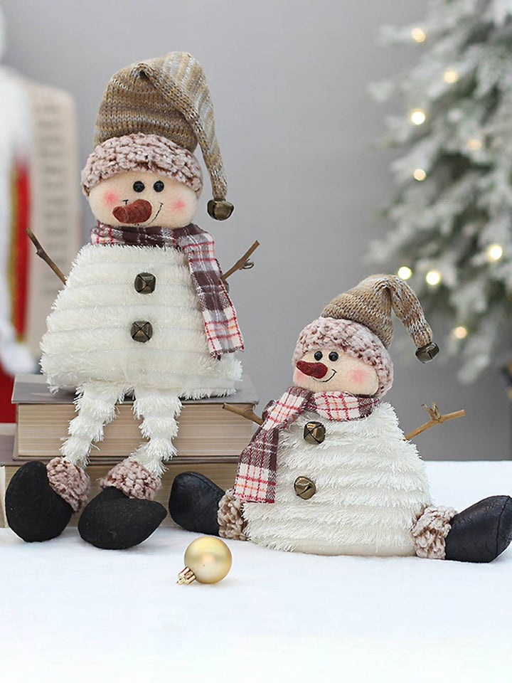 Enfeites de boneca retrô de tecido de Natal para boneco de neve com pernas cruzadas