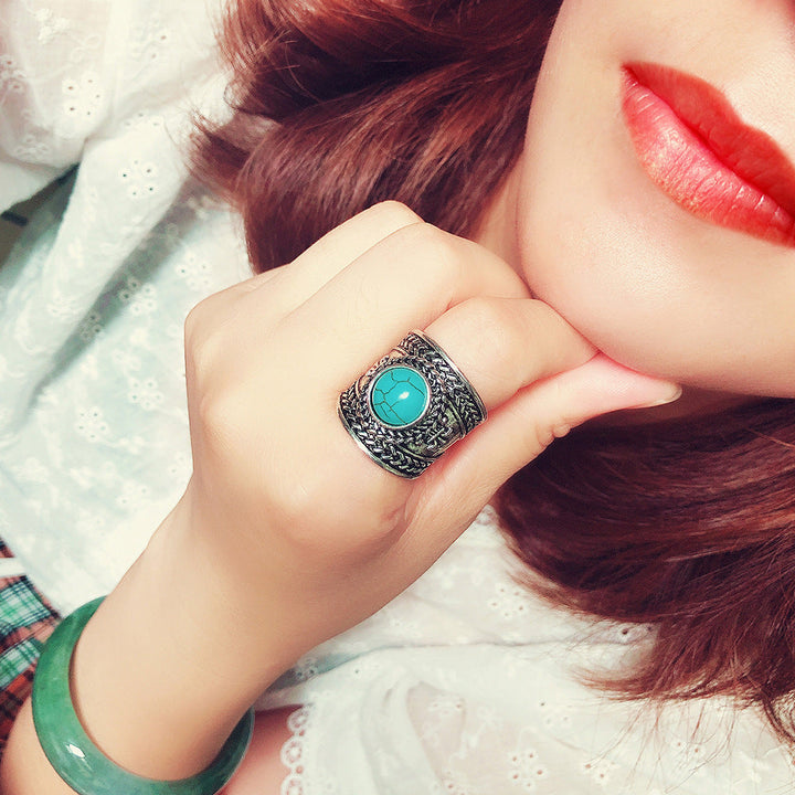 Bohemian and Green Turquoise Ring Bold Statement Piece