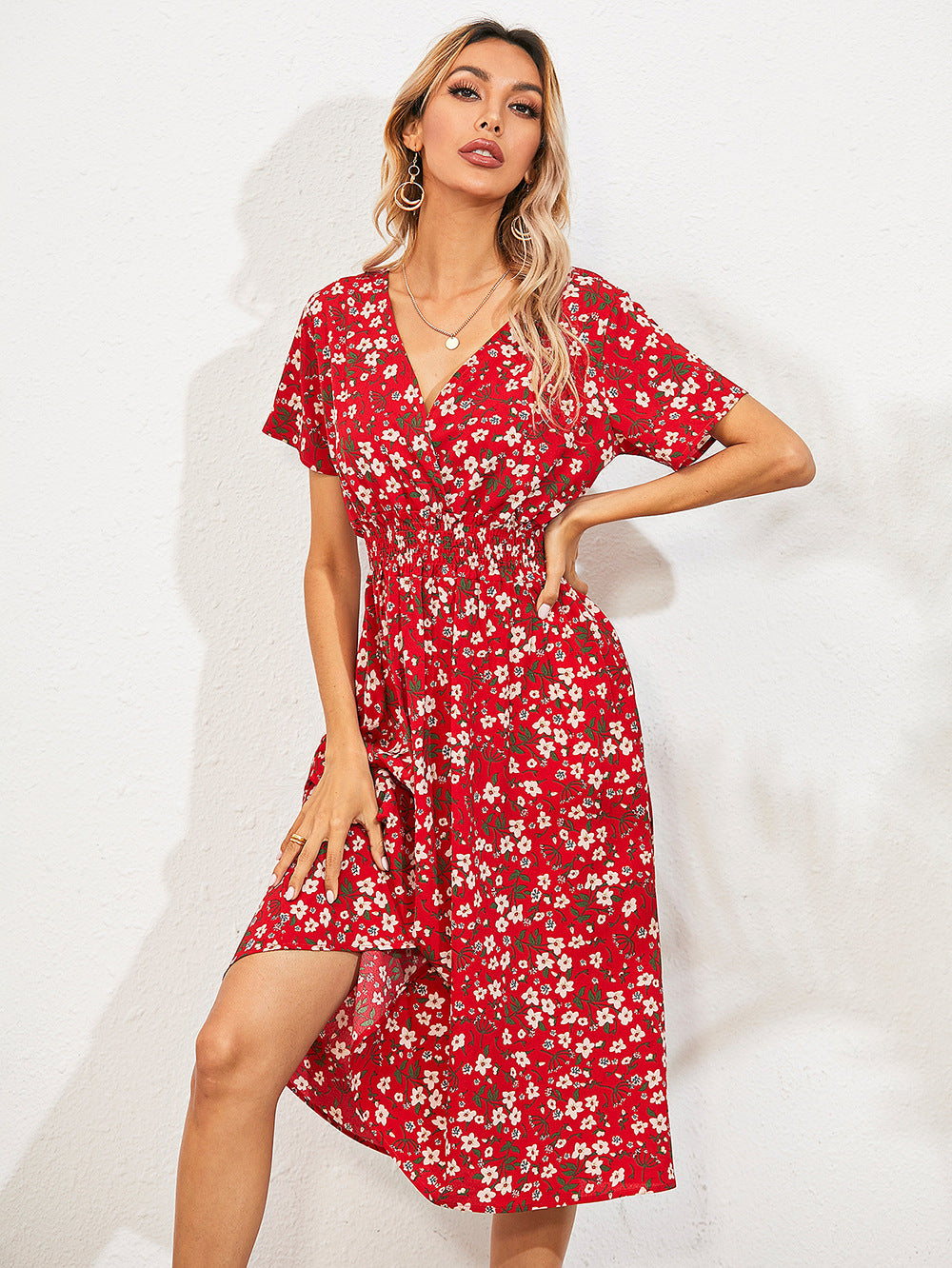 Fashion Casual Small Floral Short-sleeved Dress