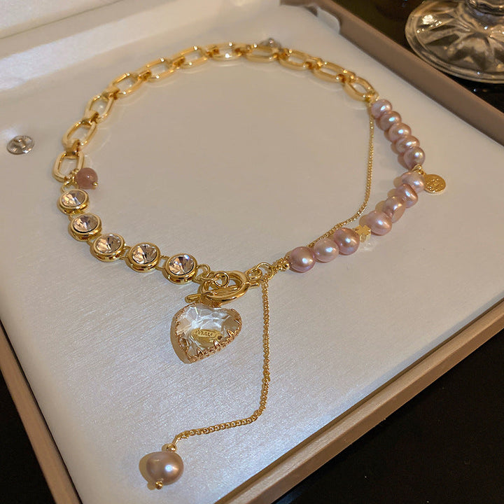 Heart Freshwater Pearl T-Buckle Necklace